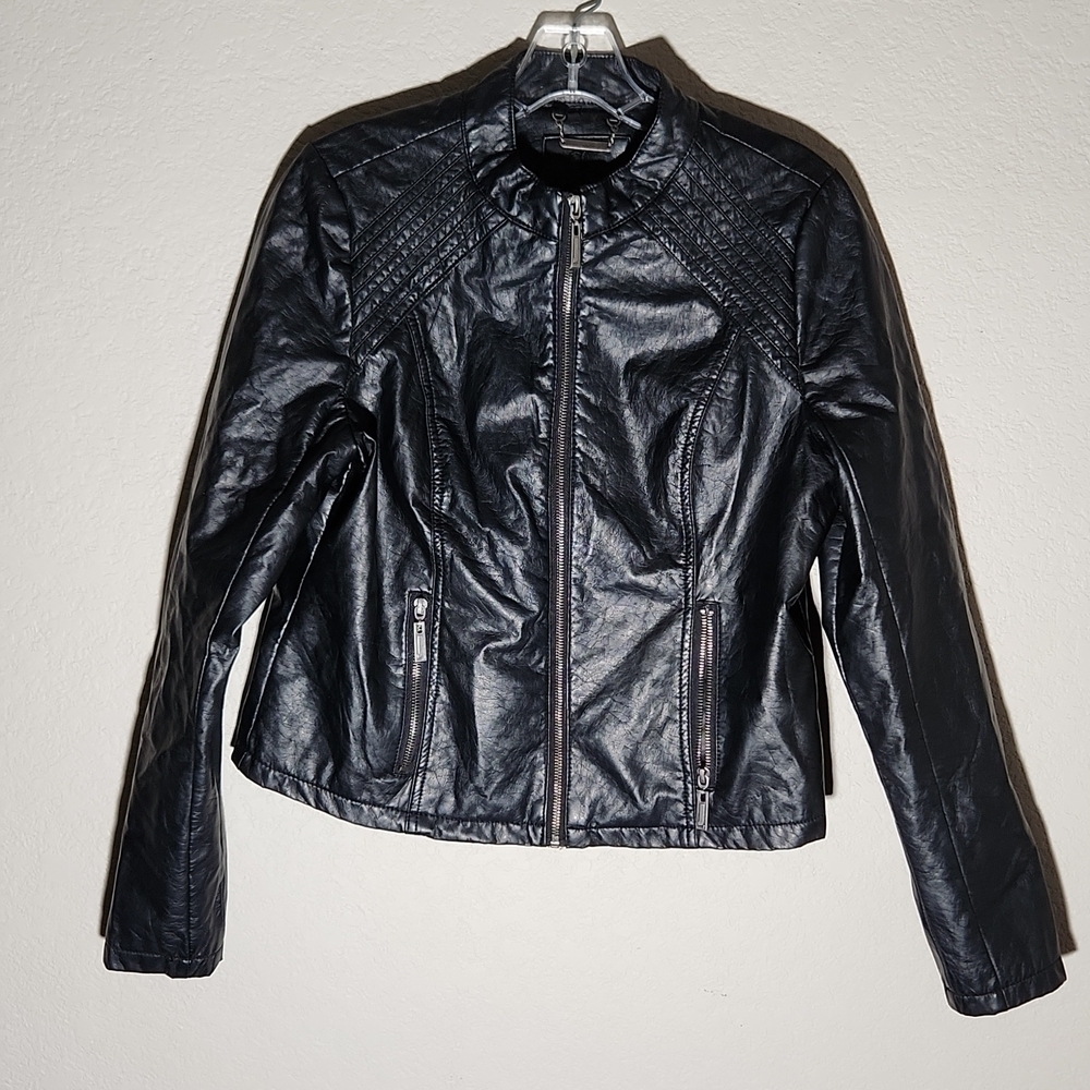 J2 Jacket Womens Size L Pleather Y2K Moto Black